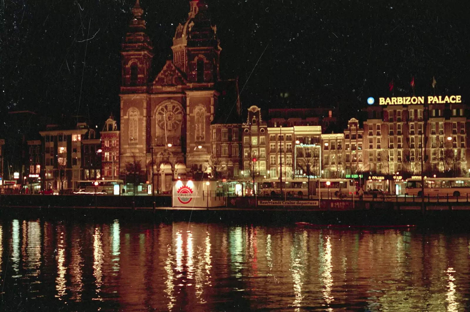 Amsterdam waterfront at night, from Out and About in Amsterdam, Hoorne, Vollendam and Edam, The Netherlands - 26th March 1992