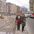 Sue and Brenda by some dug-up tram tracks, Out and About in Amsterdam, Hoorne, Vollendam and Edam, The Netherlands - 26th March 1992