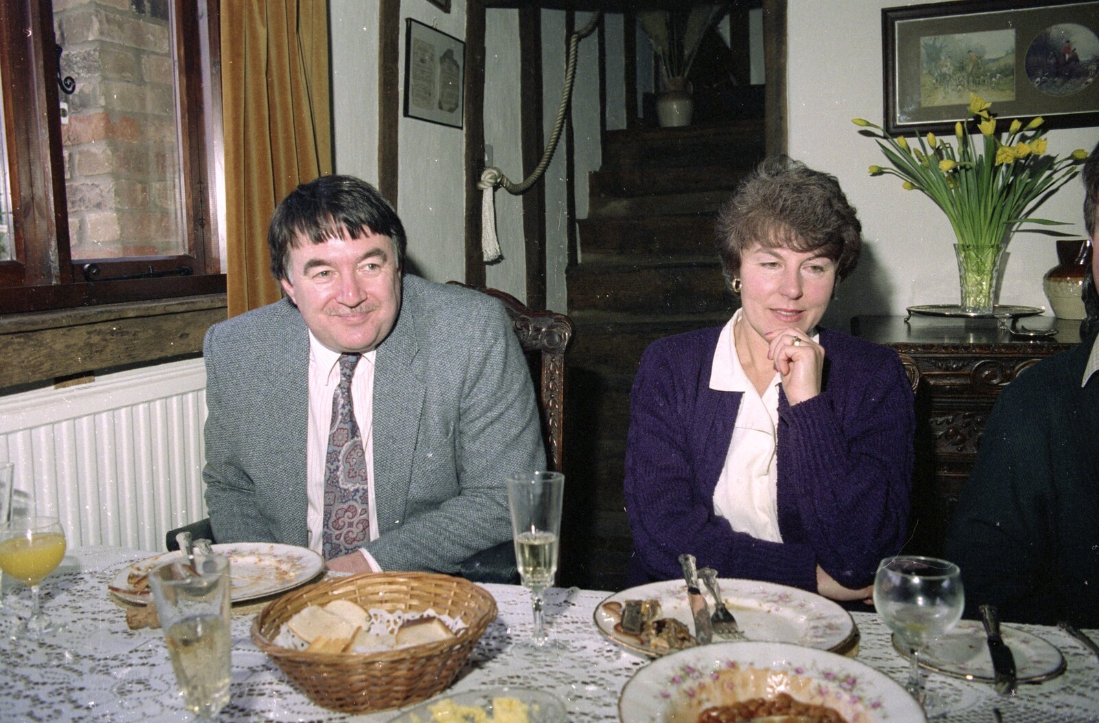 David Cork and Sue 'Badger' Ogilsby from Dinner Round Geoff and Brenda's, and Hamish Visits, Stuston, Suffolk - 6th April 1992
