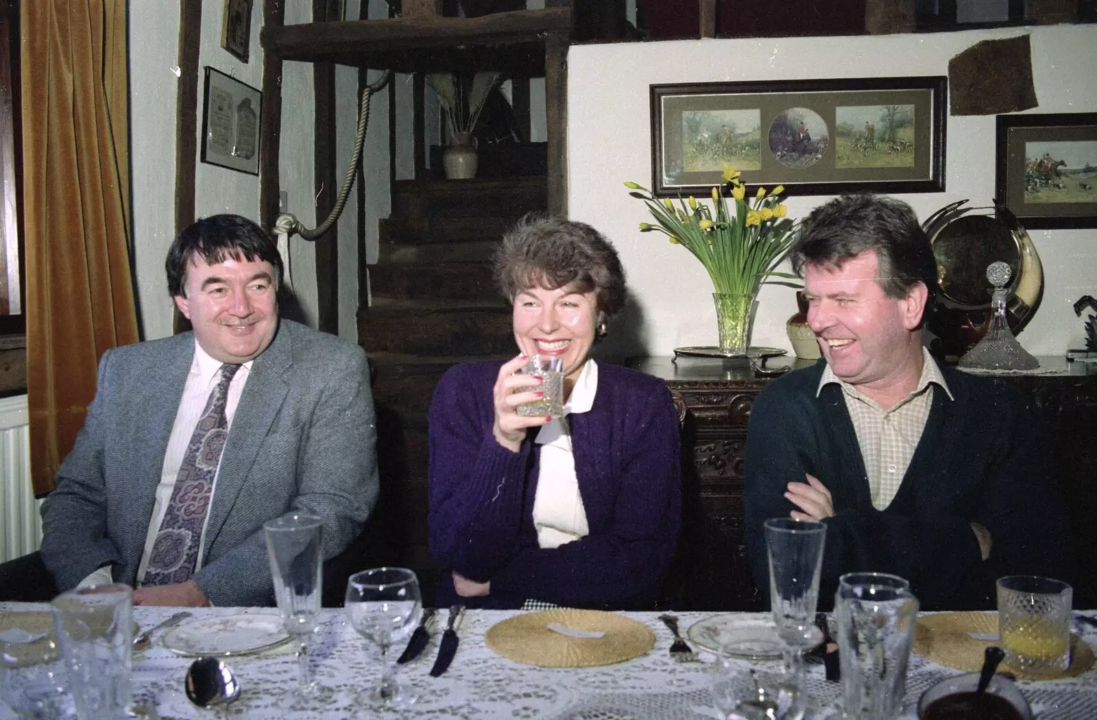 David, Sue and Mick, from Dinner Round Geoff and Brenda's, and Hamish Visits, Stuston, Suffolk - 6th April 1992