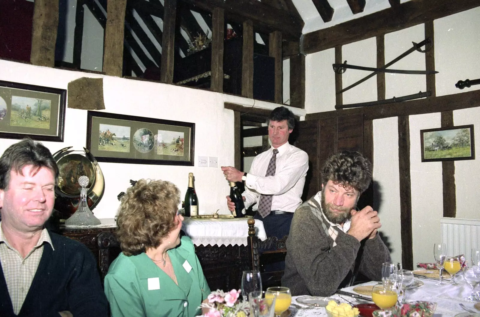 Geoff pops some fizz, from Dinner Round Geoff and Brenda's, and Hamish Visits, Stuston, Suffolk - 6th April 1992