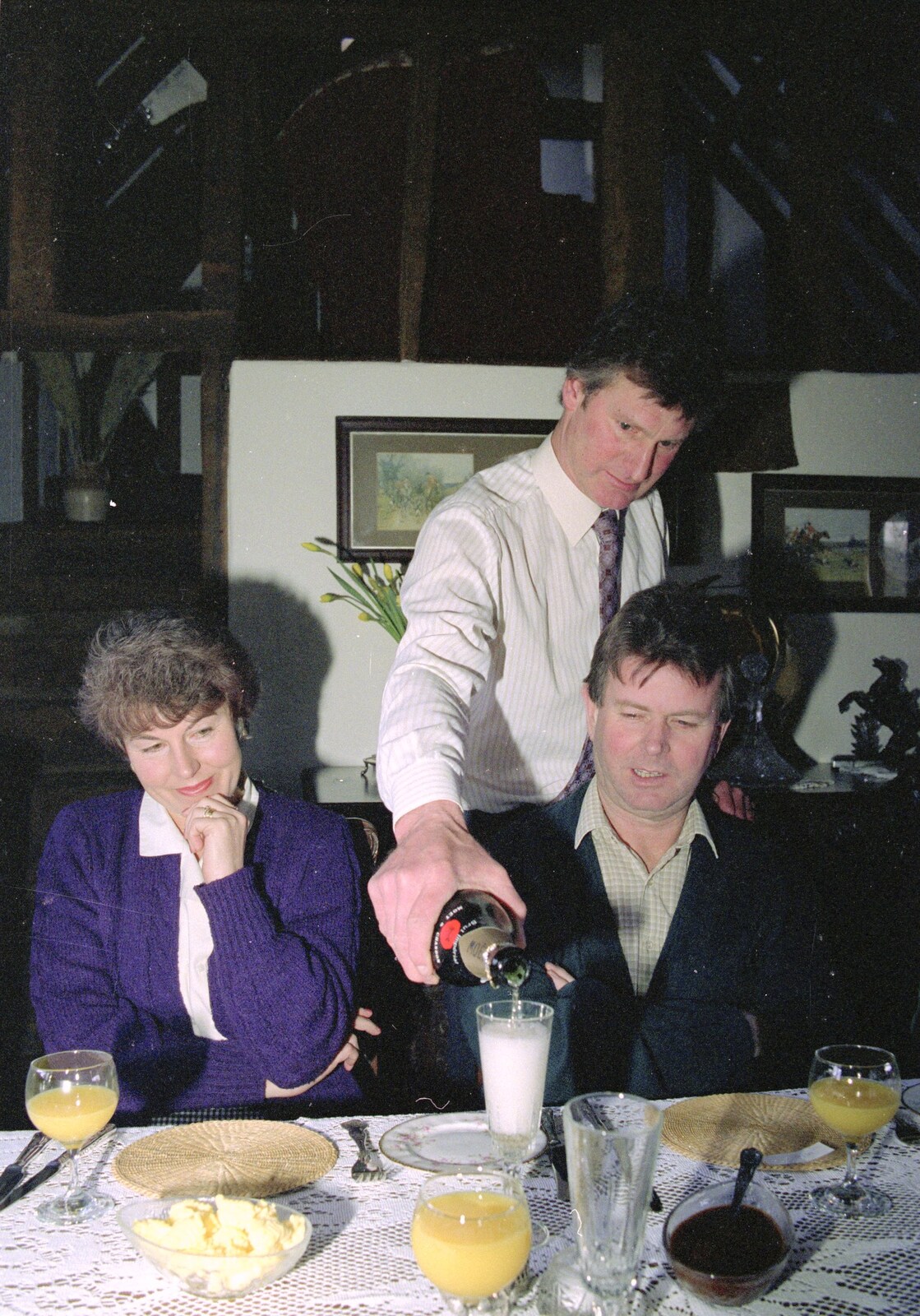 Geoff pours from Dinner Round Geoff and Brenda's, and Hamish Visits, Stuston, Suffolk - 6th April 1992