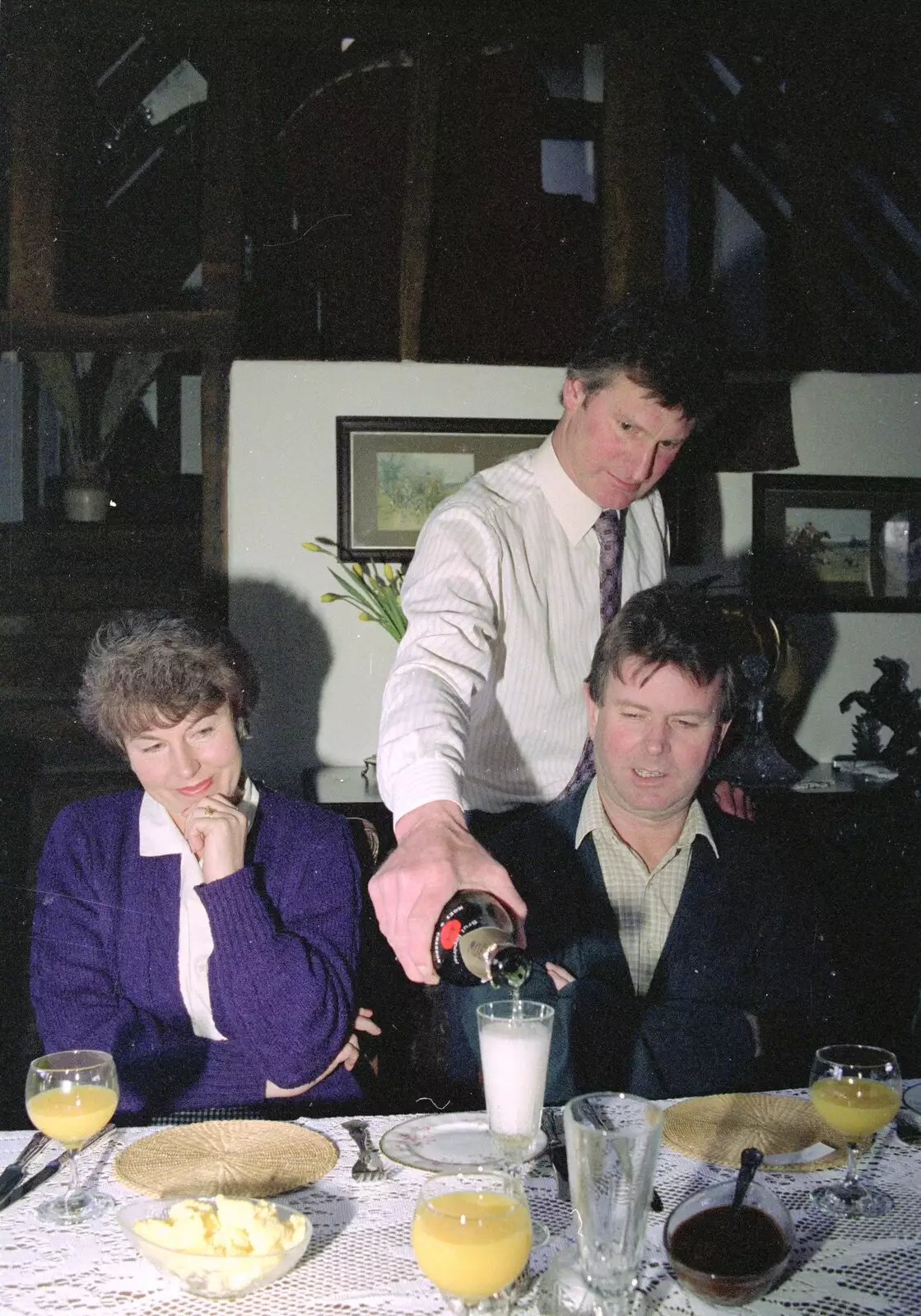 Geoff pours, from Dinner Round Geoff and Brenda's, and Hamish Visits, Stuston, Suffolk - 6th April 1992