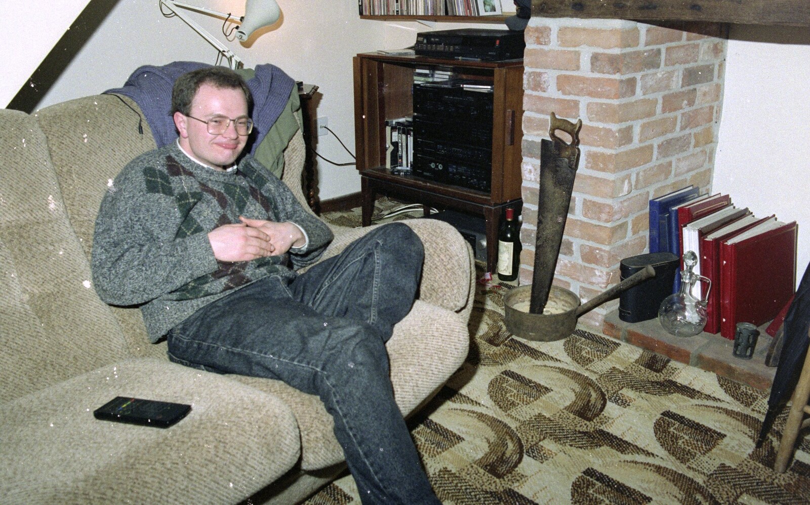Hamish looks mischevious from Dinner Round Geoff and Brenda's, and Hamish Visits, Stuston, Suffolk - 6th April 1992