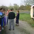 Discussions near the Polling Caravan, The Election Caravan and a View from a Cherry Picker, Stuston, Suffolk - 9th April 1992