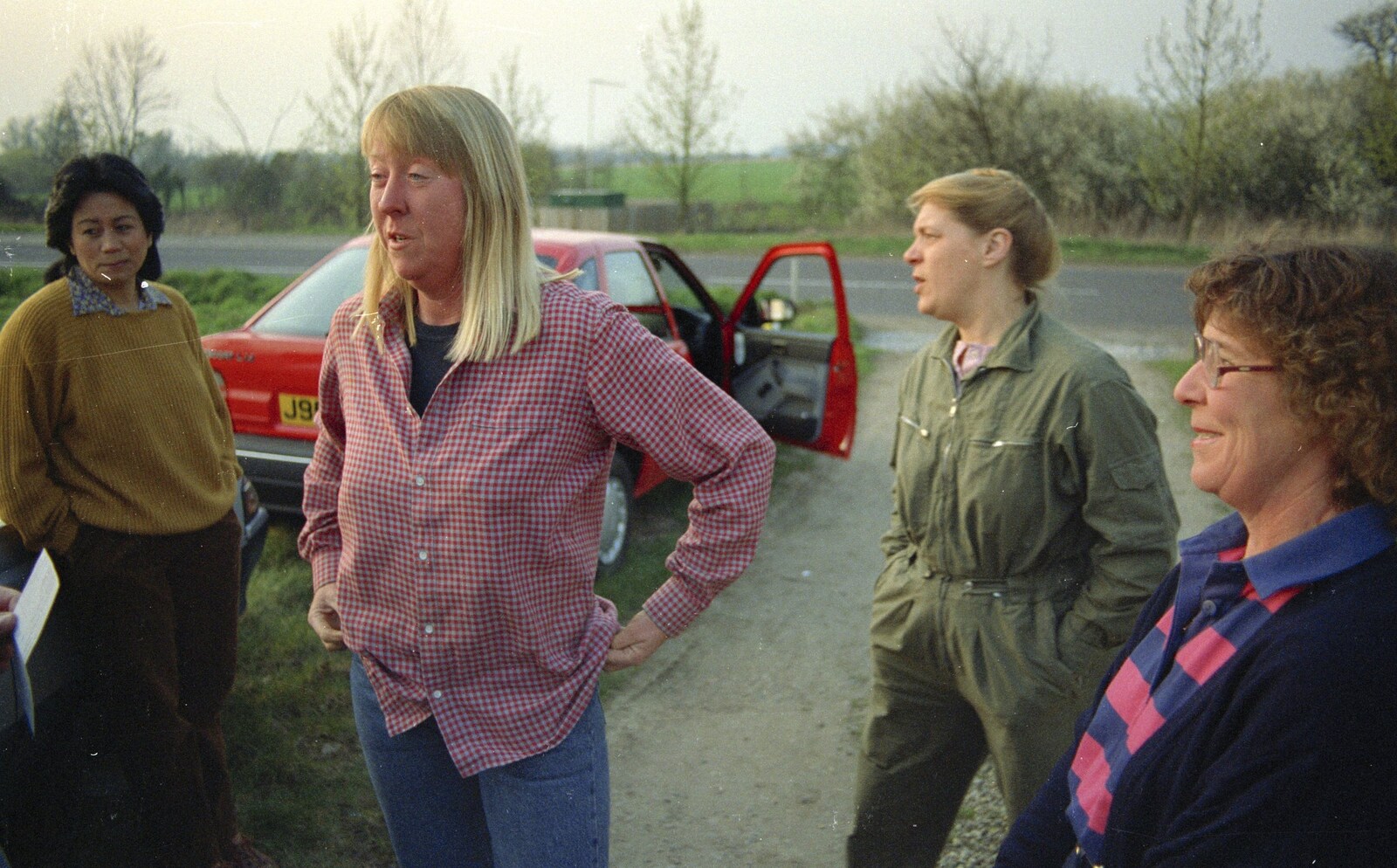 Sue, Kim and Brenda discuss the election from The Election Caravan and a View from a Cherry Picker, Stuston, Suffolk - 9th April 1992