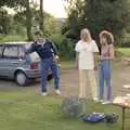 Geoff lobs a boule, The Election Caravan and a View from a Cherry Picker, Stuston, Suffolk - 9th April 1992