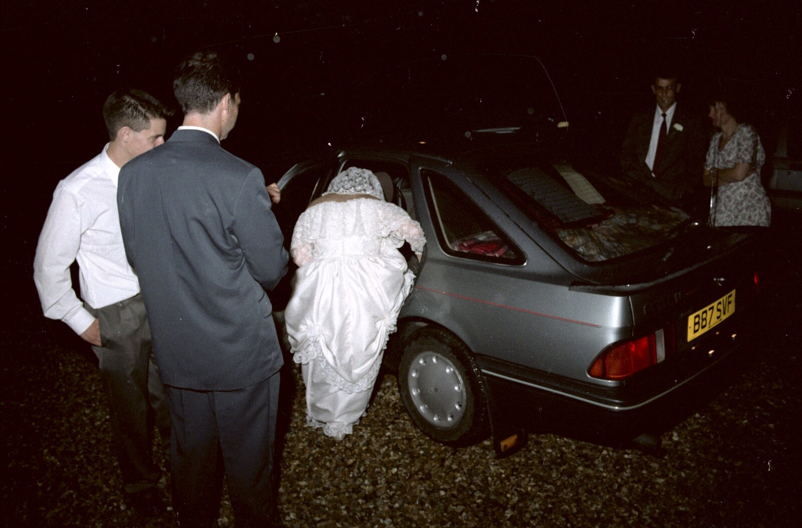 Kelly gets into the car from Printec Kelly's Wedding, Eye, Suffolk - 25th April 1992