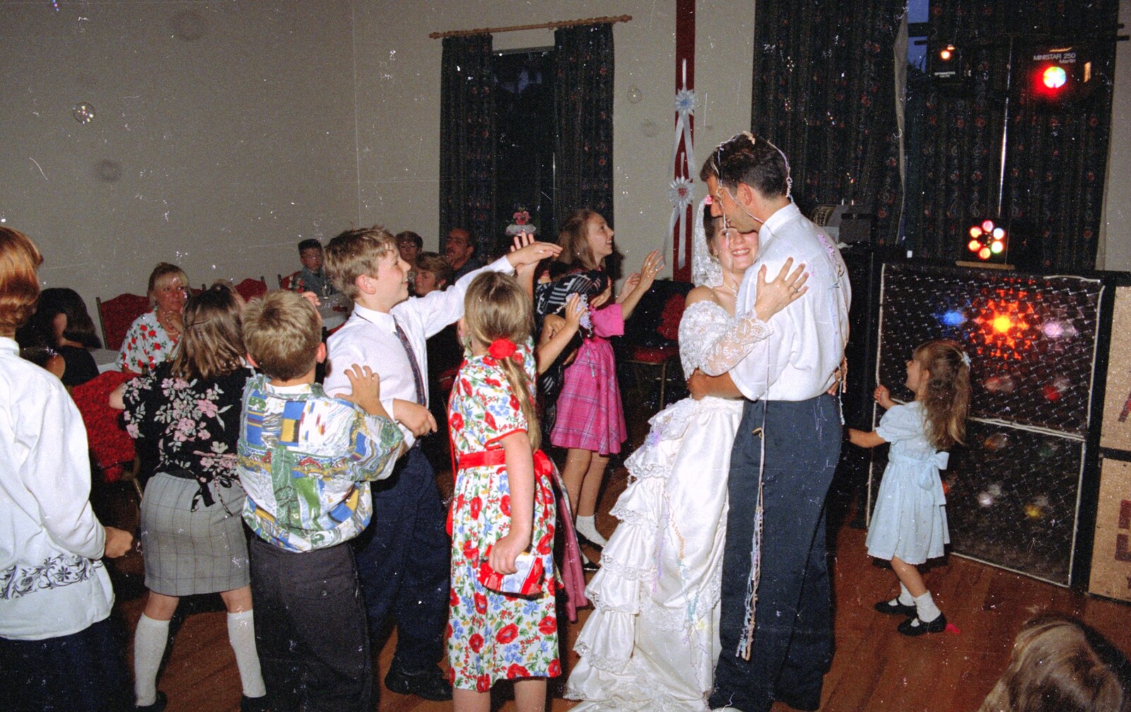 A flock of children join in or throw stuff or something from Printec Kelly's Wedding, Eye, Suffolk - 25th April 1992