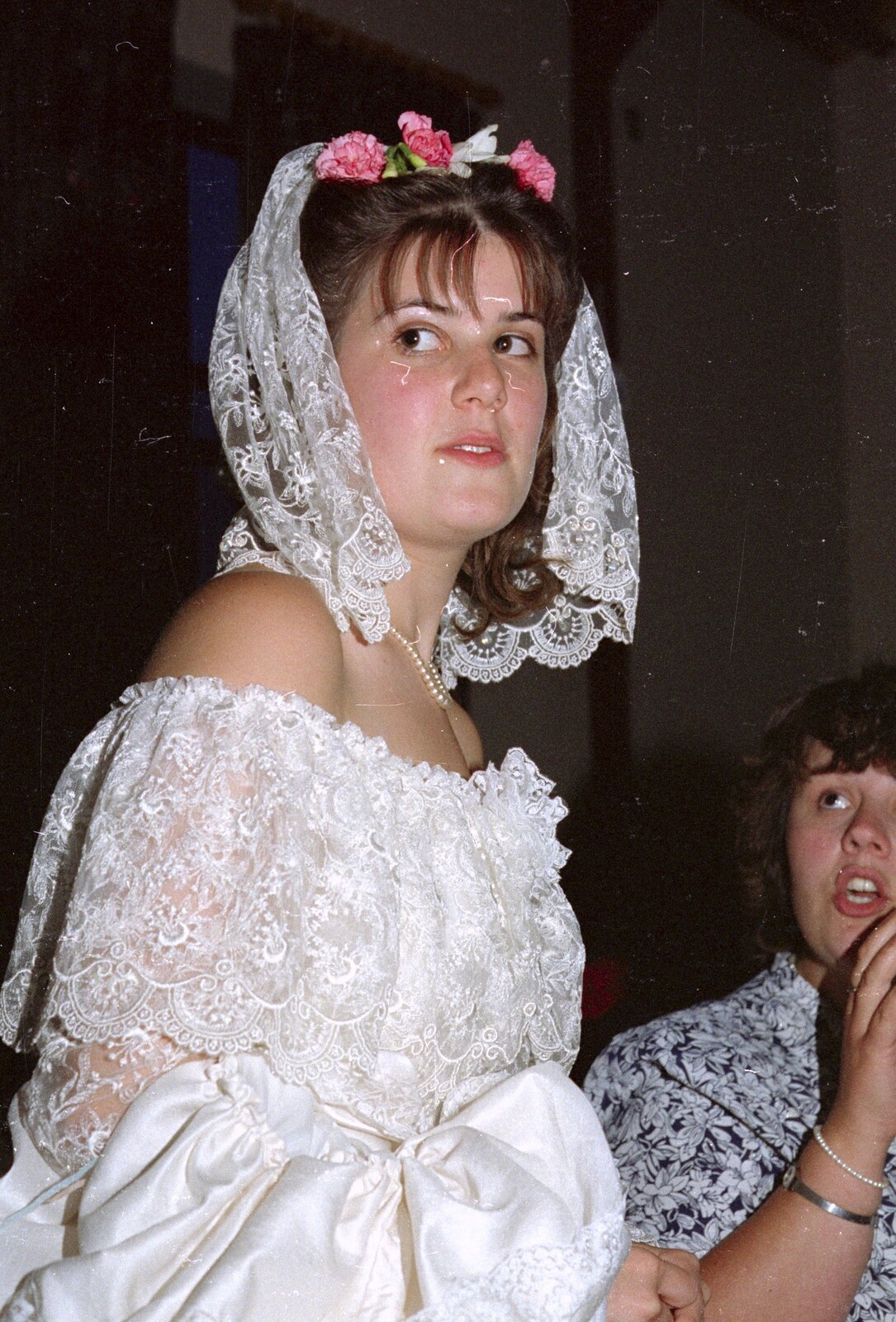 Kelly looks back from Printec Kelly's Wedding, Eye, Suffolk - 25th April 1992