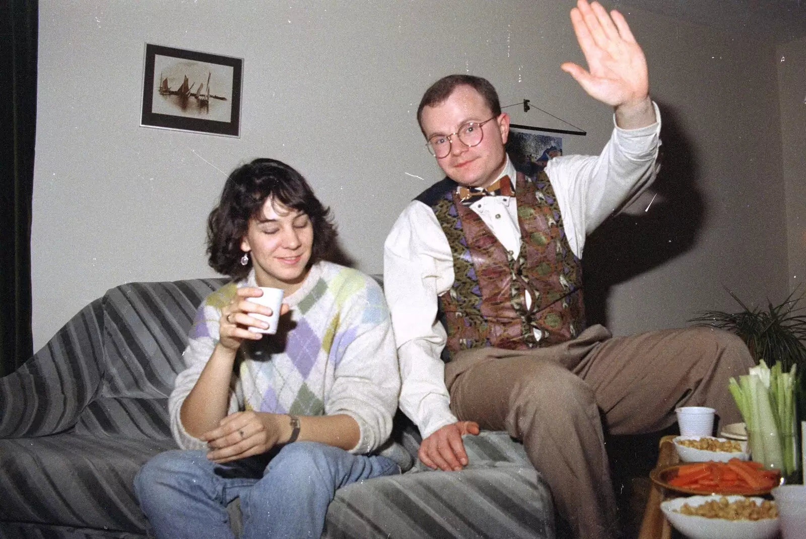 Talk to the hand, the waistcoat aint listenin', from Hamish's Oxford Party, Oxfordshire - 25th April 1992