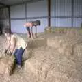 Sue and Mike stack bales, Working on the Harvest, Tibenham, Norfolk - 11th August 1992