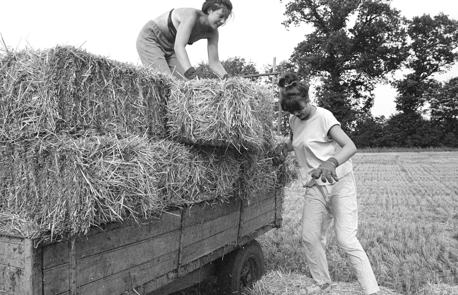 Sarah and Rachel from Working on the Harvest, Tibenham, Norfolk - 11th August 1992