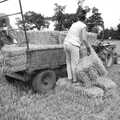 Rachel hauls a bale up, Working on the Harvest, Tibenham, Norfolk - 11th August 1992