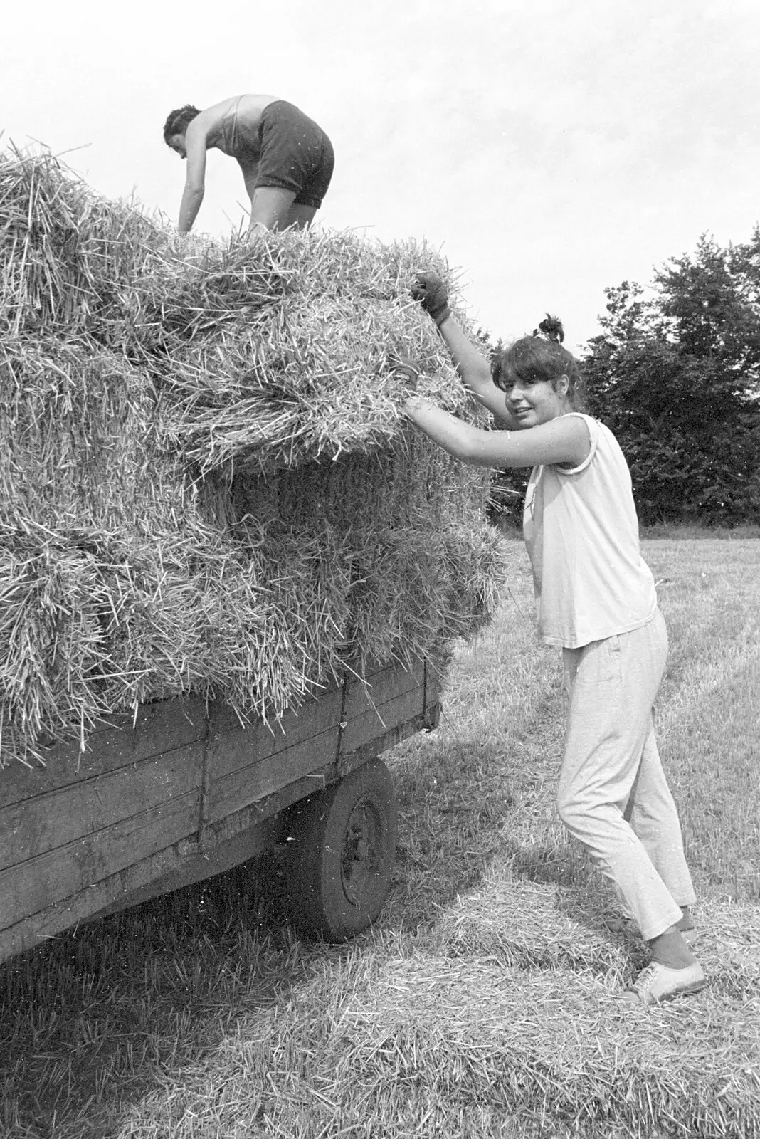 Rachel pauses, from Working on the Harvest, Tibenham, Norfolk - 11th August 1992