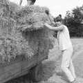 Rachel pauses, Working on the Harvest, Tibenham, Norfolk - 11th August 1992