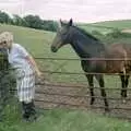 Dianne closes Oberon's gate at Pitt Farm, Another Trip to Plymouth and Harbertonford, Devon - 16th August 1992