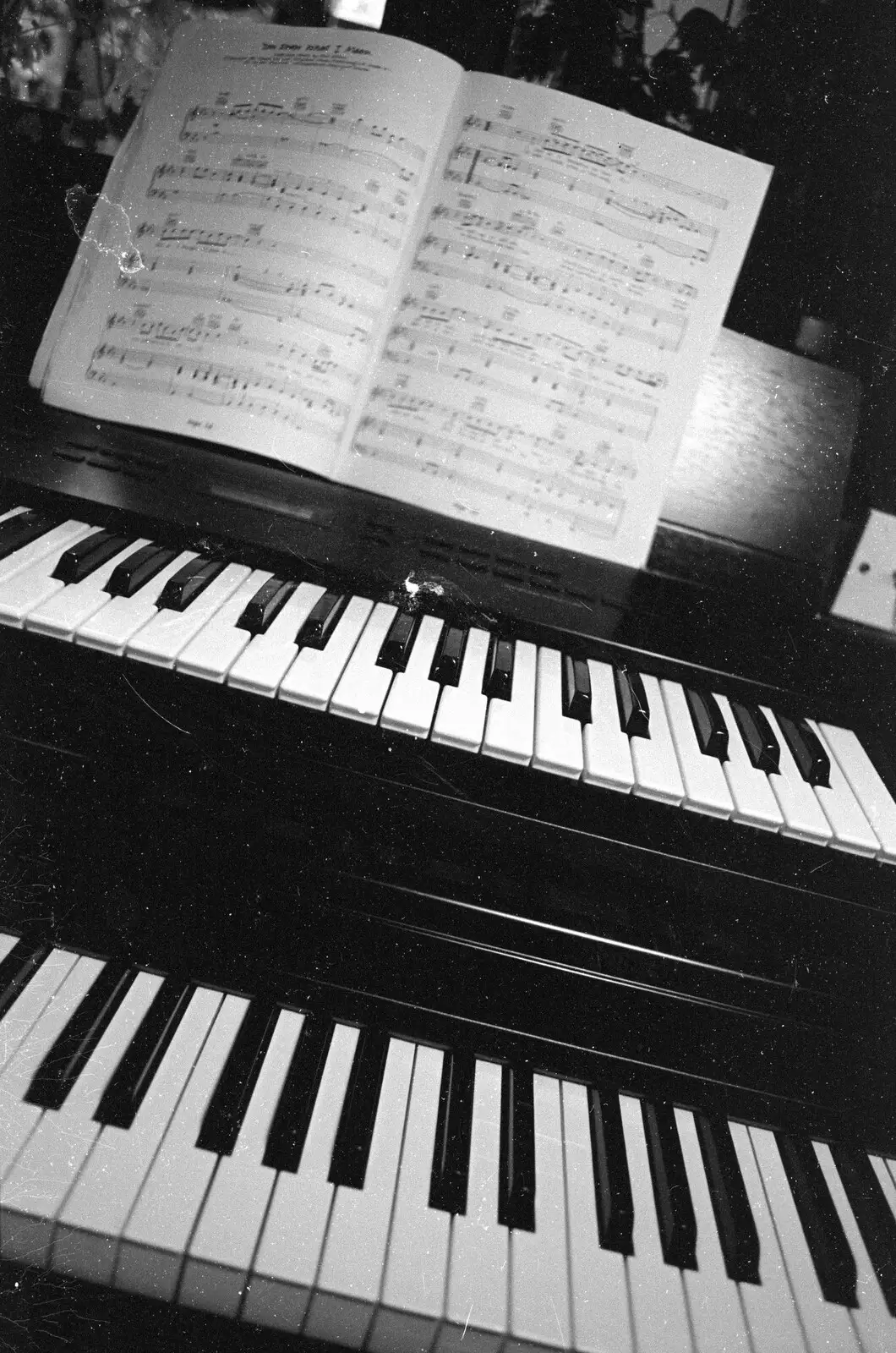 Bernie's keyboard is stacked on the piano, from A Black and White Life in Concrete, Stuston, Suffolk - 3rd September 1992