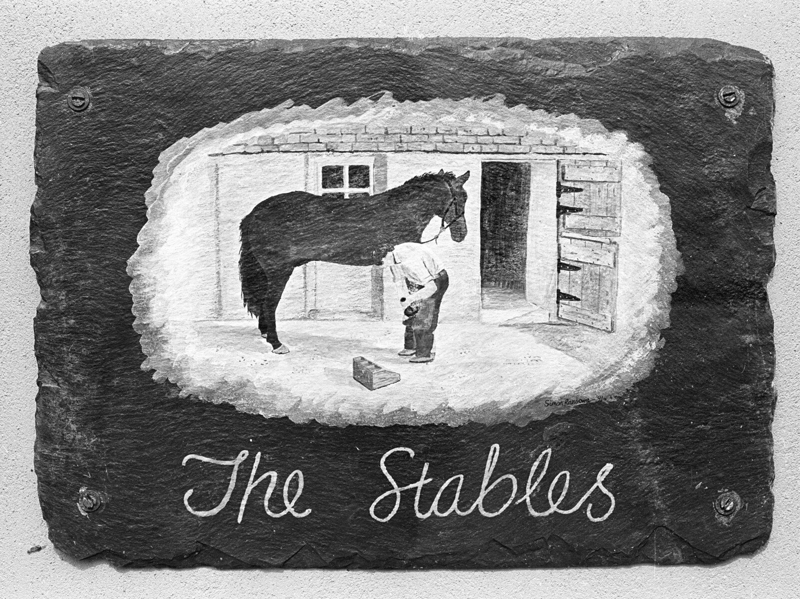 A Black and White Life in Concrete, Stuston, Suffolk - 3rd September 1992: A Nosher-painted slate for The Stables - the Stuston pad