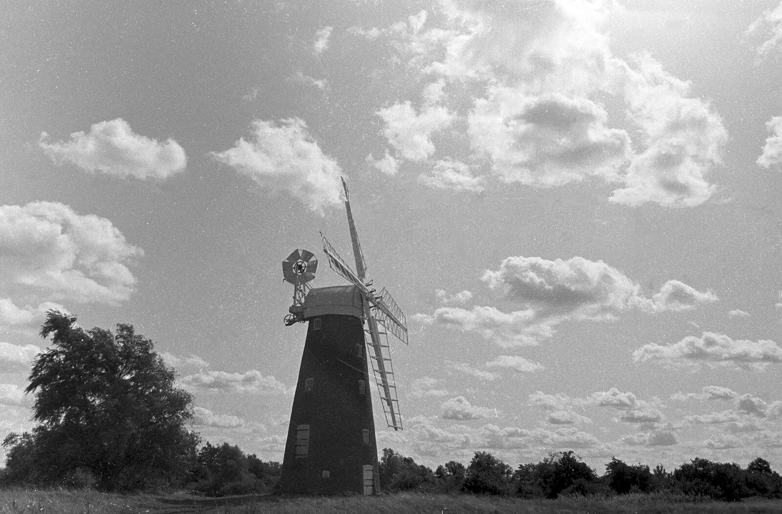 Billingford windmill and the heath from A Black and White Life in Concrete, Stuston, Suffolk - 3rd September 1992
