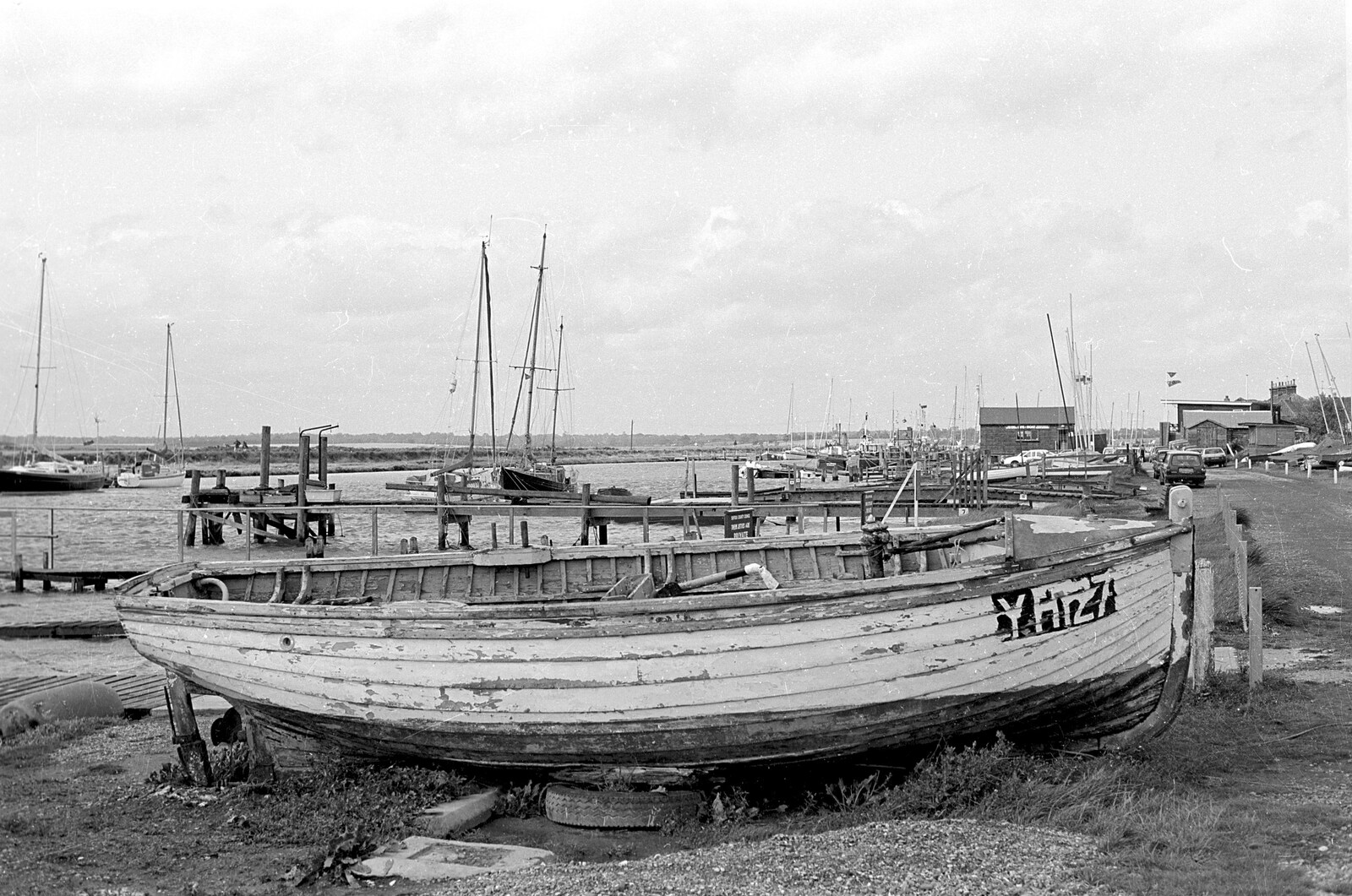 The decaying skeleton of a fishing boat from Blackshore Quay in Black and White, Southwold and Sizewell, Suffolk - 16th September 1992