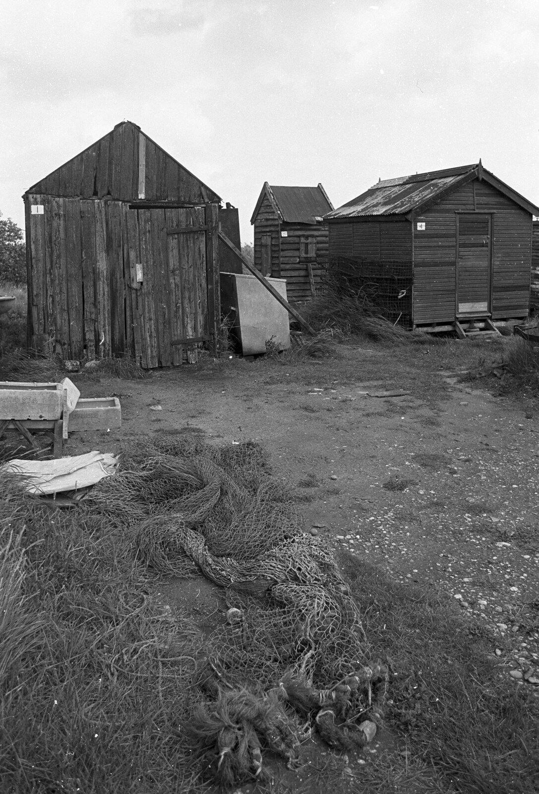Blackshore Quay in Black and White, Southwold and Sizewell, Suffolk - 16th September 1992: Semi-derelict fishermen's huts on Blackshore Quay