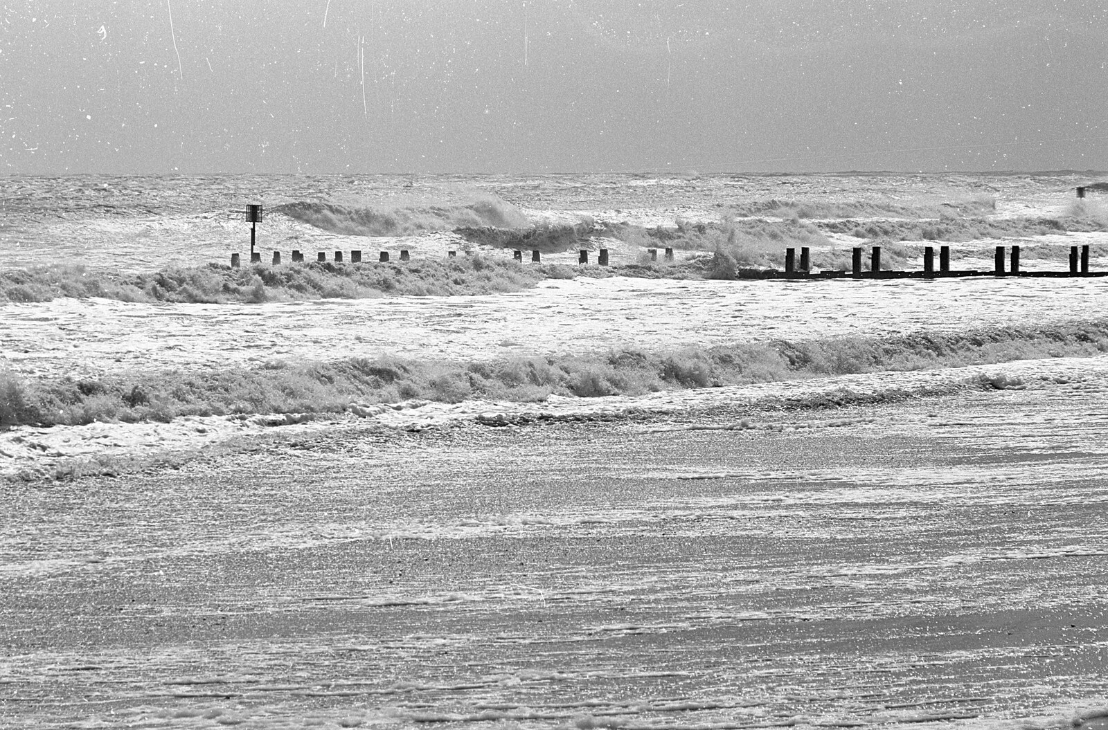 Blackshore Quay in Black and White, Southwold and Sizewell, Suffolk - 16th September 1992: Lashing waves