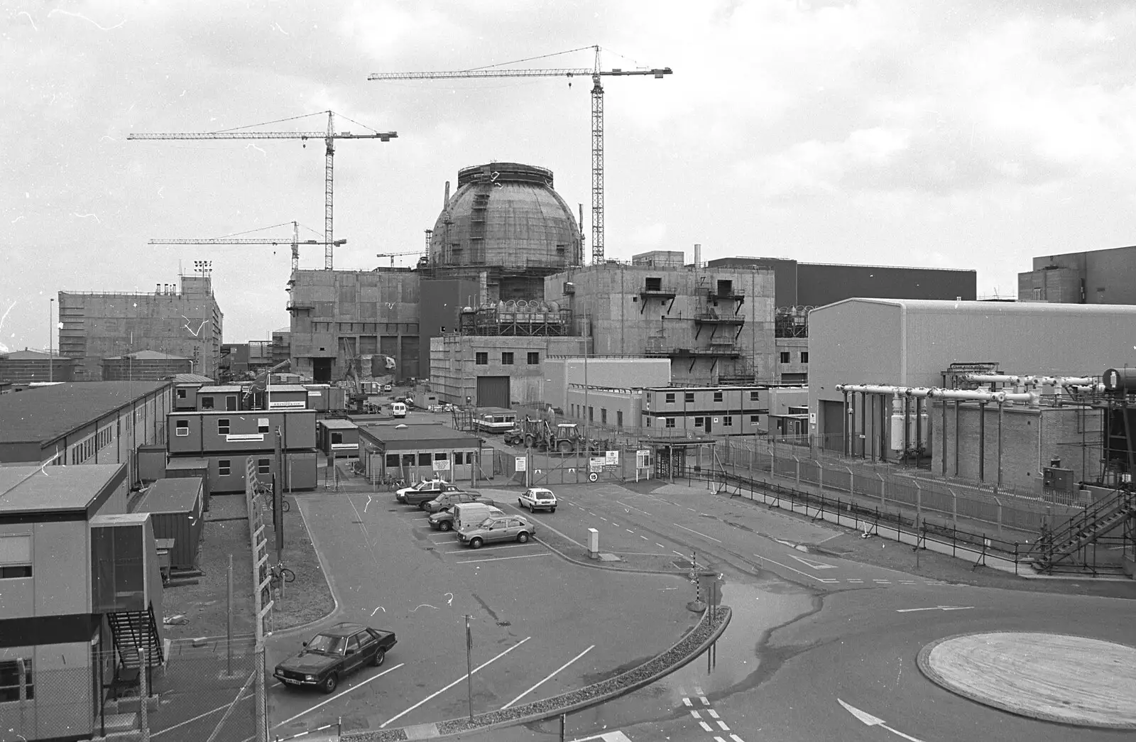 A wider view of the Sizewell B construction site, from Blackshore Quay in Black and White, Southwold and Sizewell, Suffolk - 16th September 1992