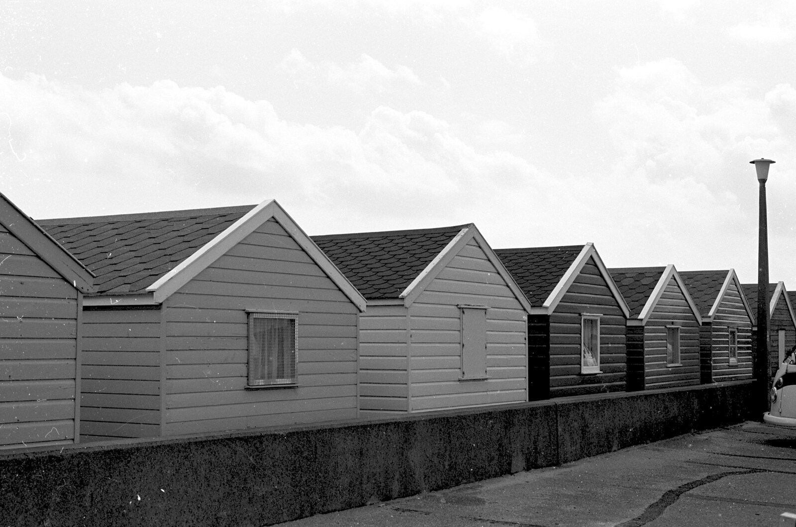 Blackshore Quay in Black and White, Southwold and Sizewell, Suffolk - 16th September 1992: Beach huts in black and white