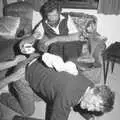 Geoff acts as a foot stool for Mike, Cider Making in Black and White, Stuston, Suffolk - 11th October 1992