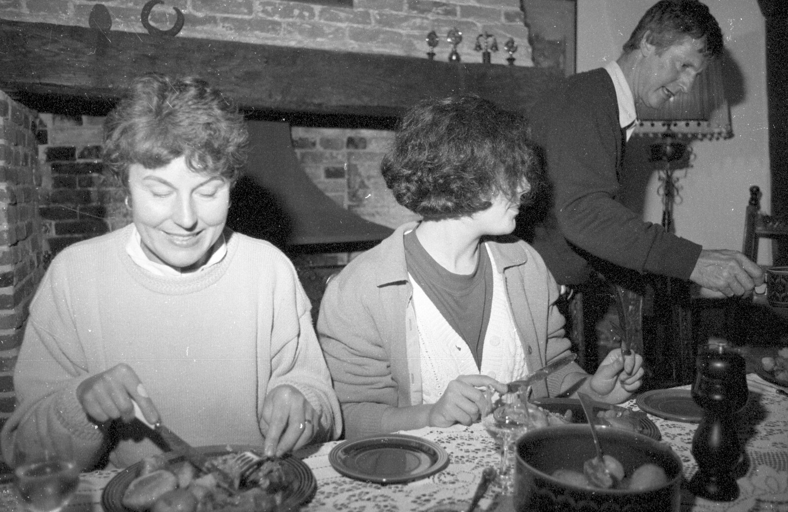 Post cider-making dinner from Cider Making in Black and White, Stuston, Suffolk - 11th October 1992