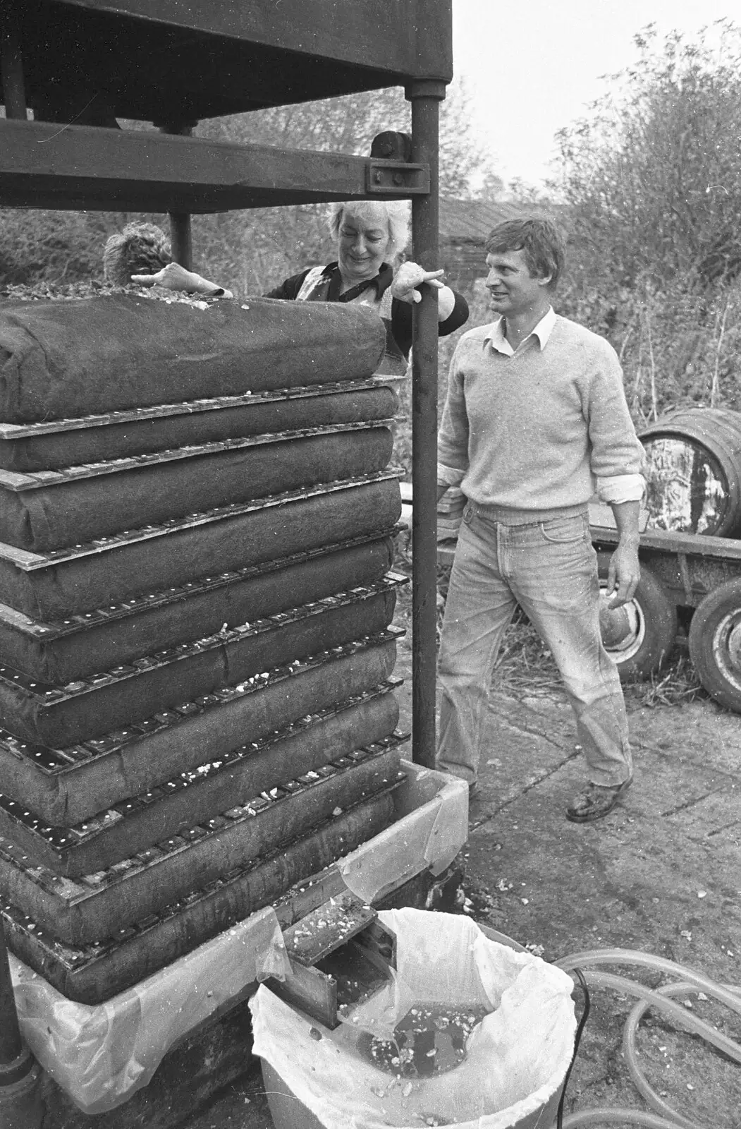 The ten cheeses are ready for pressing, from Cider Making in Black and White, Stuston, Suffolk - 11th October 1992