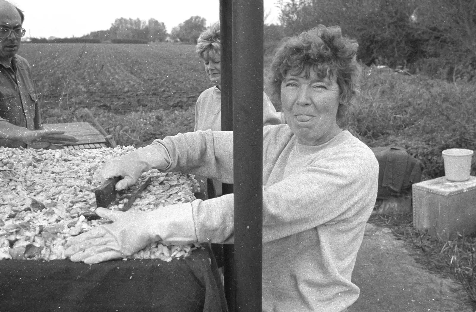 Brenda sticks her tongue out, from Cider Making in Black and White, Stuston, Suffolk - 11th October 1992