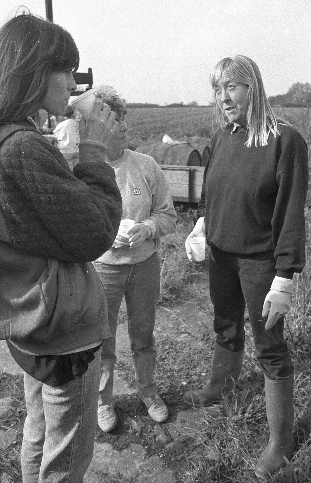 Mad Sue talks to someone, from Cider Making in Black and White, Stuston, Suffolk - 11th October 1992