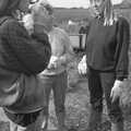 Mad Sue talks to someone, Cider Making in Black and White, Stuston, Suffolk - 11th October 1992