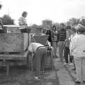 The cider gang gather around, Cider Making in Black and White, Stuston, Suffolk - 11th October 1992