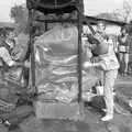 The stack of 'cheeses' is wrapped in plastic, Cider Making in Black and White, Stuston, Suffolk - 11th October 1992