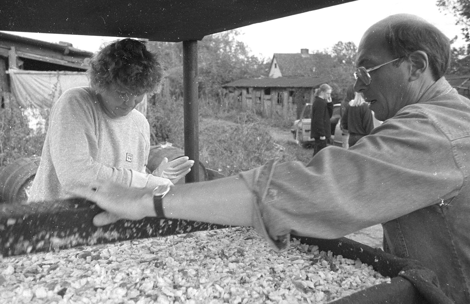 Kipper tamps down the apples inside a 'cheese' from Cider Making in Black and White, Stuston, Suffolk - 11th October 1992