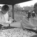 Kipper tamps down the apples inside a 'cheese', Cider Making in Black and White, Stuston, Suffolk - 11th October 1992