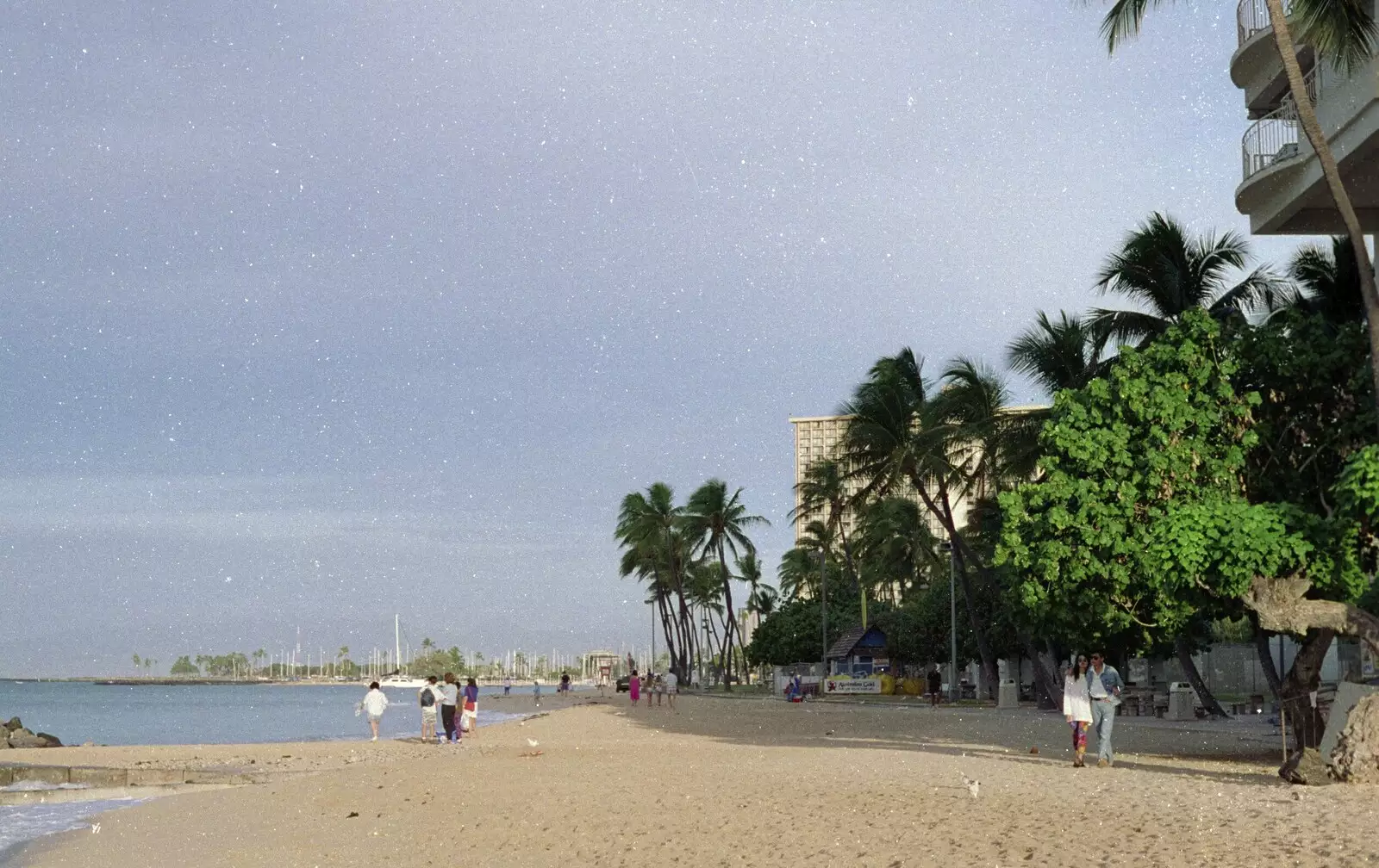 Waikiki beach, from A 747 Cockpit, Honolulu and Pearl Harbor, O'ahu, Hawai'i, United States - 20th November 1992