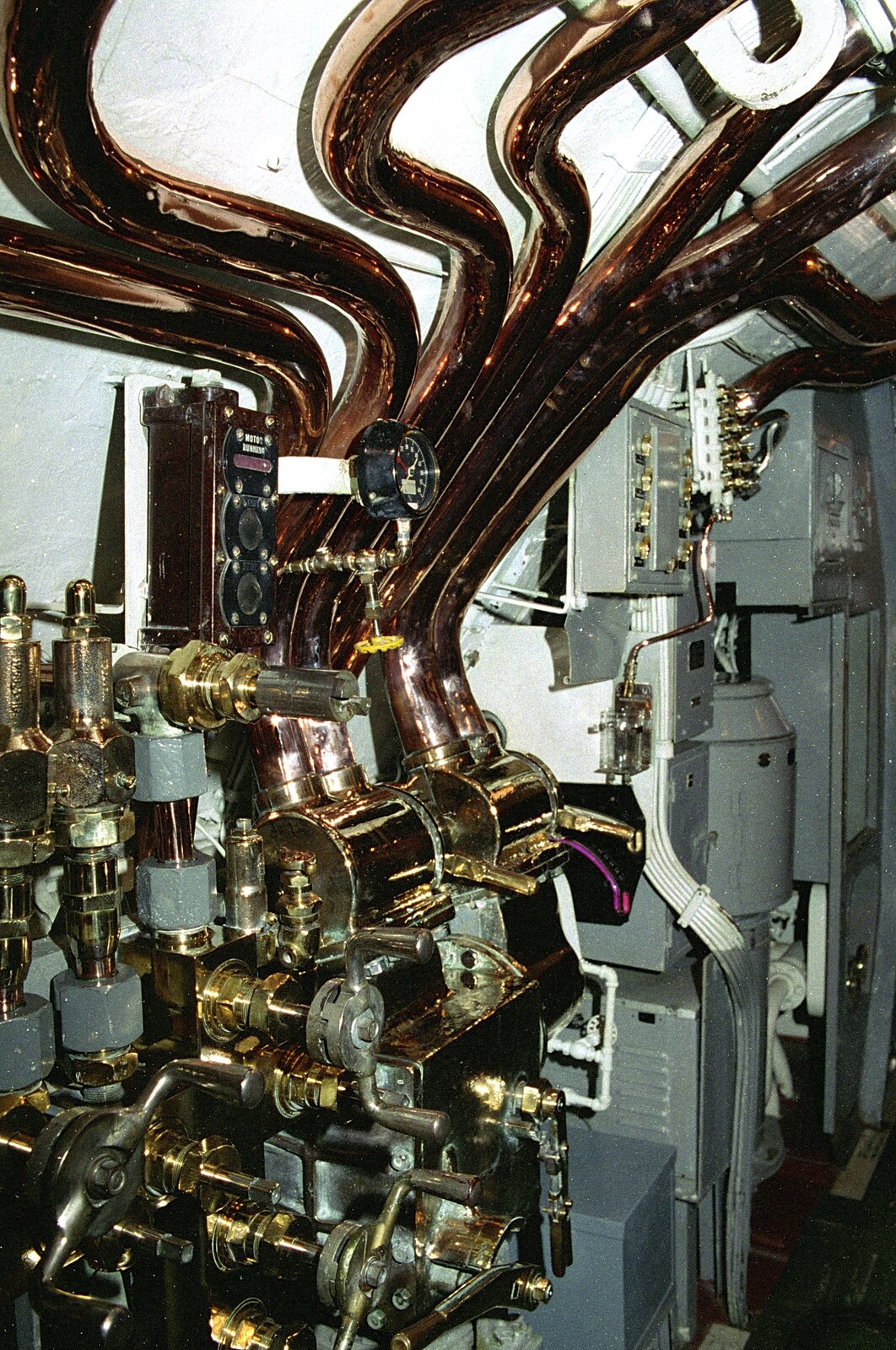 Shiny copper tubes, like plumbing from A 747 Cockpit, Honolulu and Pearl Harbor, O'ahu, Hawai'i, United States - 20th November 1992