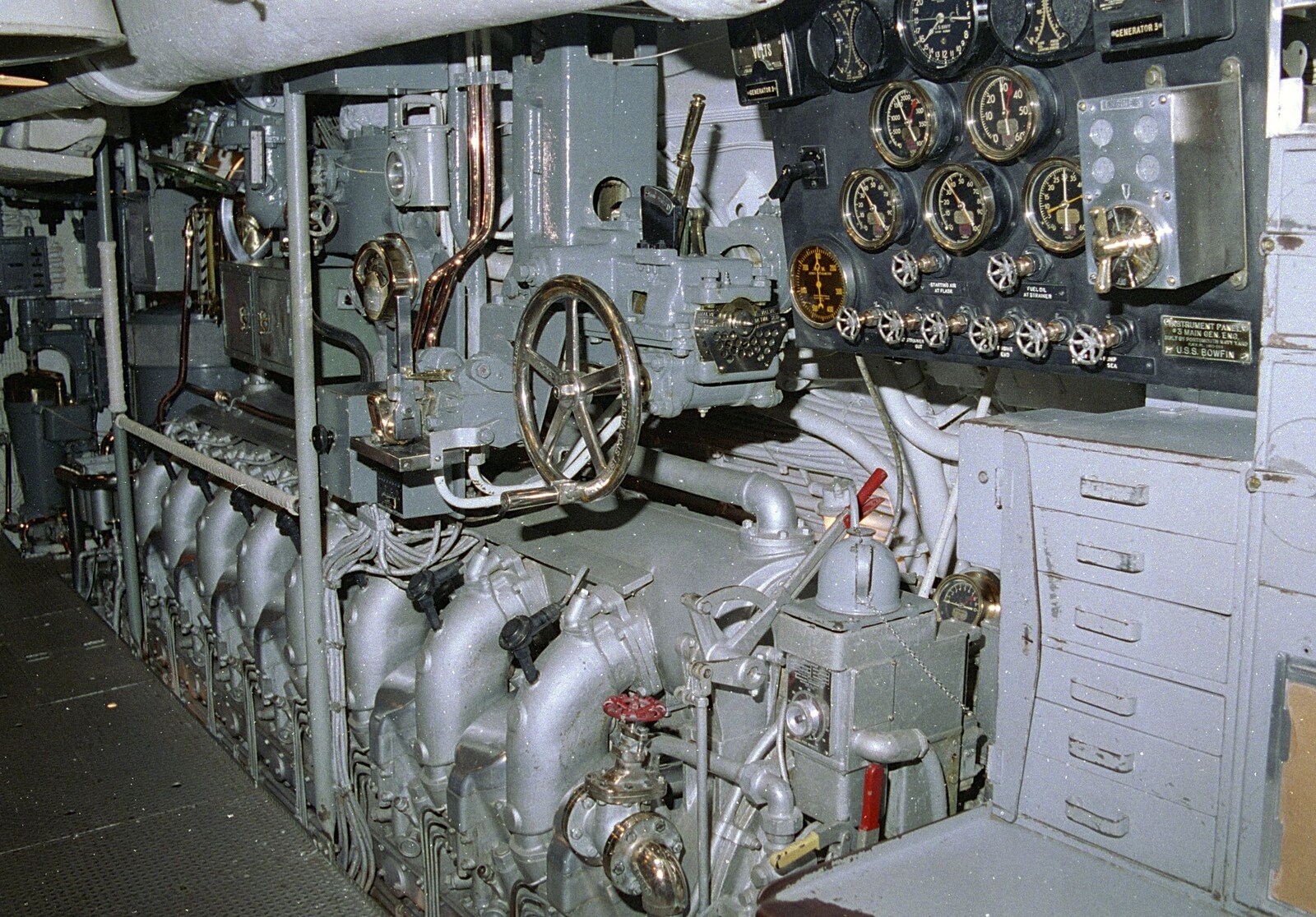 The submarine's diesel engine from A 747 Cockpit, Honolulu and Pearl Harbor, O'ahu, Hawai'i, United States - 20th November 1992