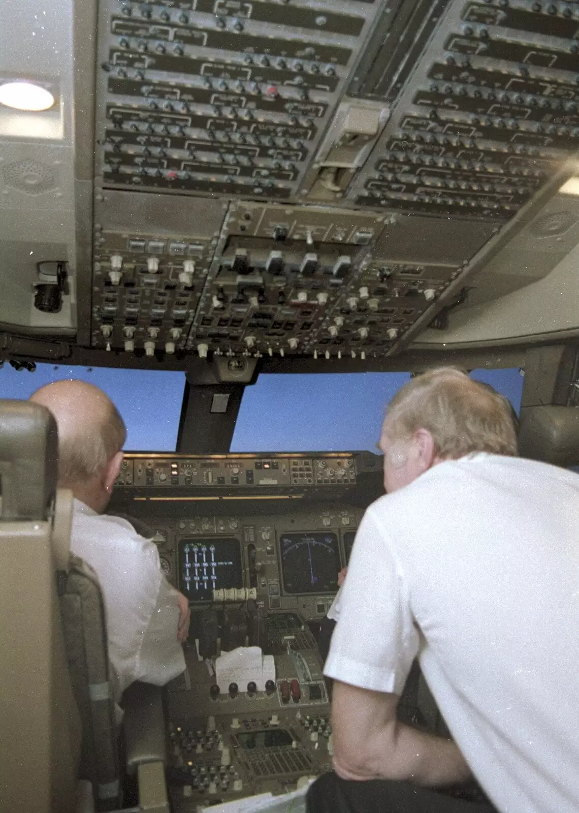 The Old Chap leans over, from A 747 Cockpit, Honolulu and Pearl Harbor, O'ahu, Hawai'i, United States - 20th November 1992