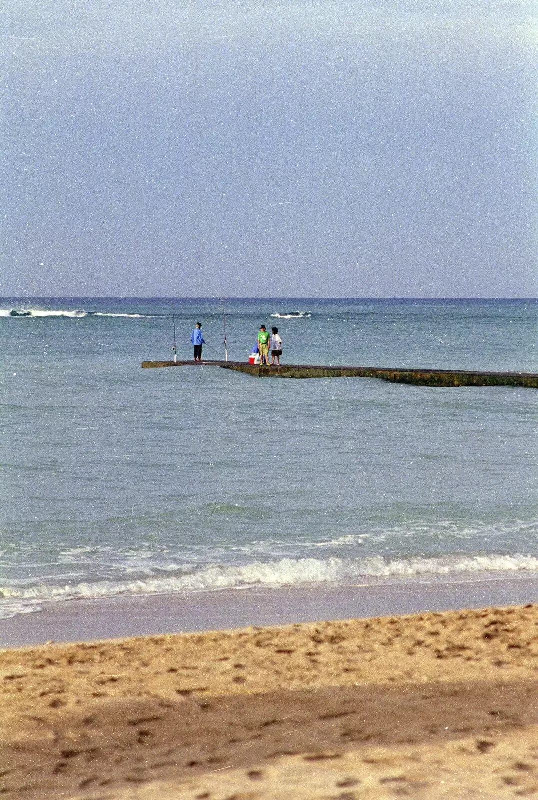 Some boys fish off the pier, from A 747 Cockpit, Honolulu and Pearl Harbor, O'ahu, Hawai'i, United States - 20th November 1992