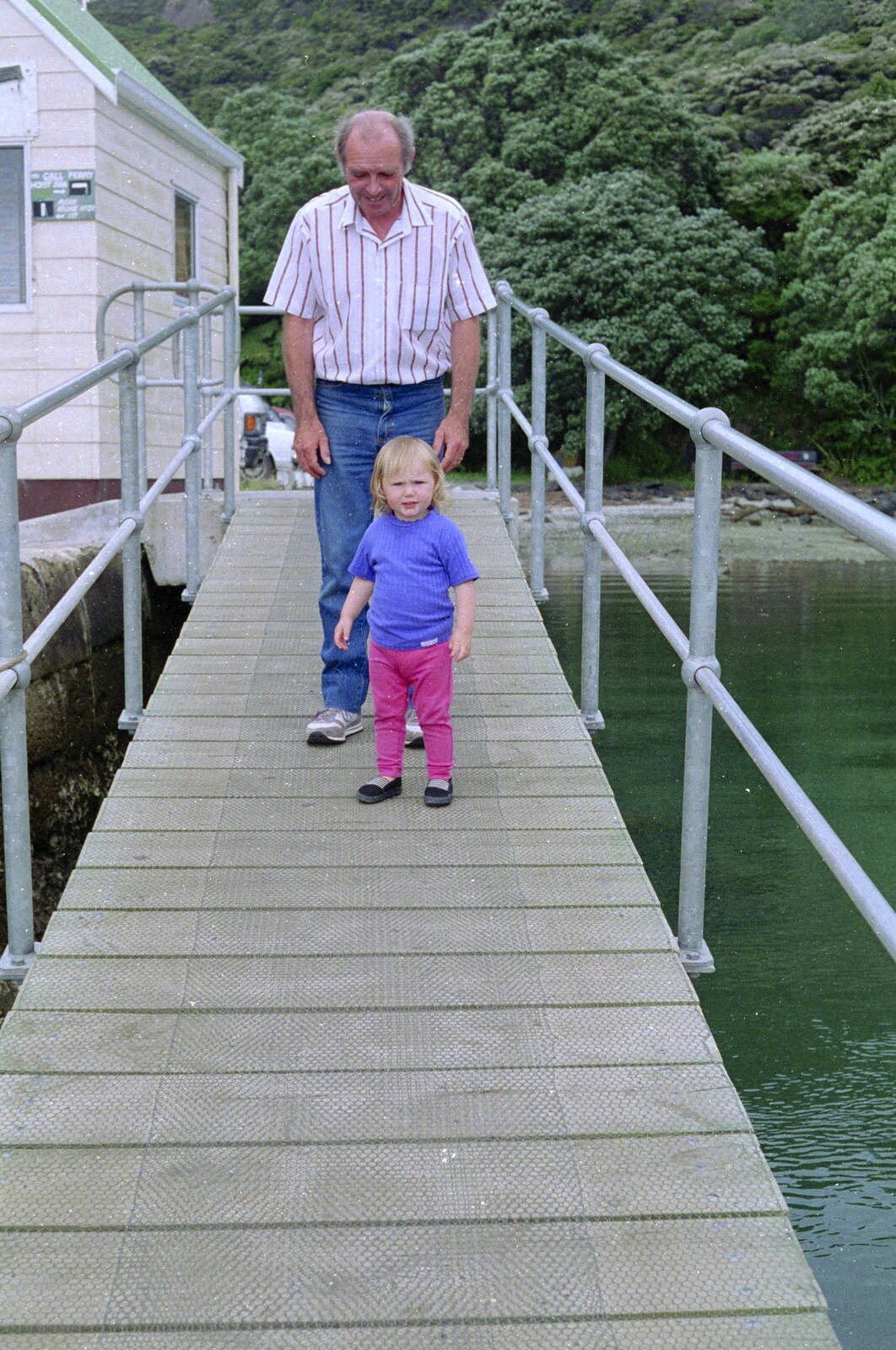 Clive and niece on the pier at Ferry Landing from Ferry Landing, Whitianga, New Zealand - 23rd November 1992