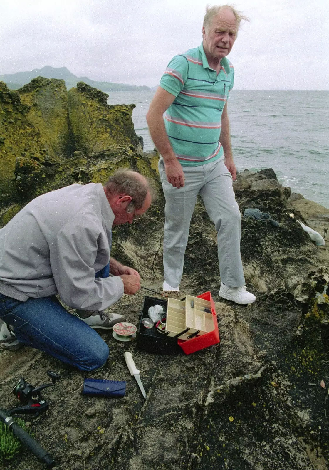 The boys do a spot of fishing, from Ferry Landing, Whitianga, New Zealand - 23rd November 1992