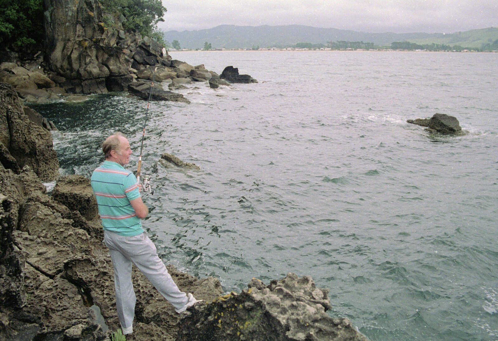 The Old Chap casts his line from Ferry Landing, Whitianga, New Zealand - 23rd November 1992