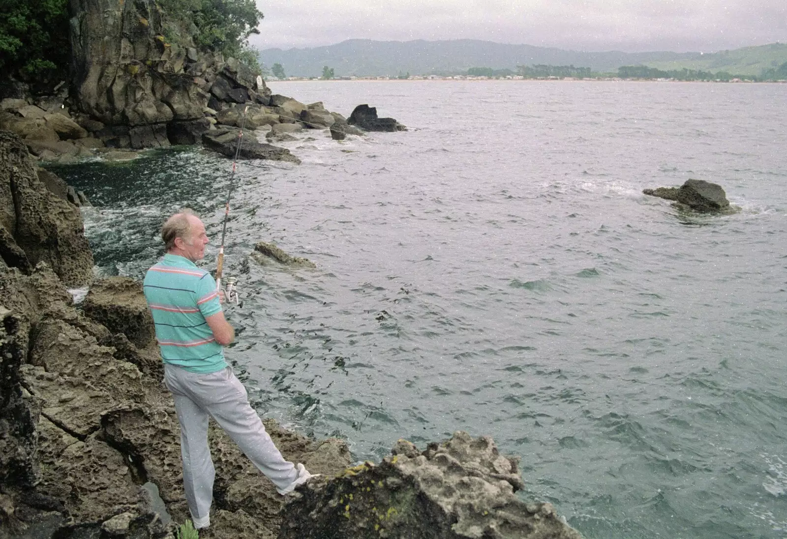 The Old Chap casts his line, from Ferry Landing, Whitianga, New Zealand - 23rd November 1992