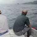 Clive and Trevor at the stern of the boat, Ferry Landing, Whitianga, New Zealand - 23rd November 1992