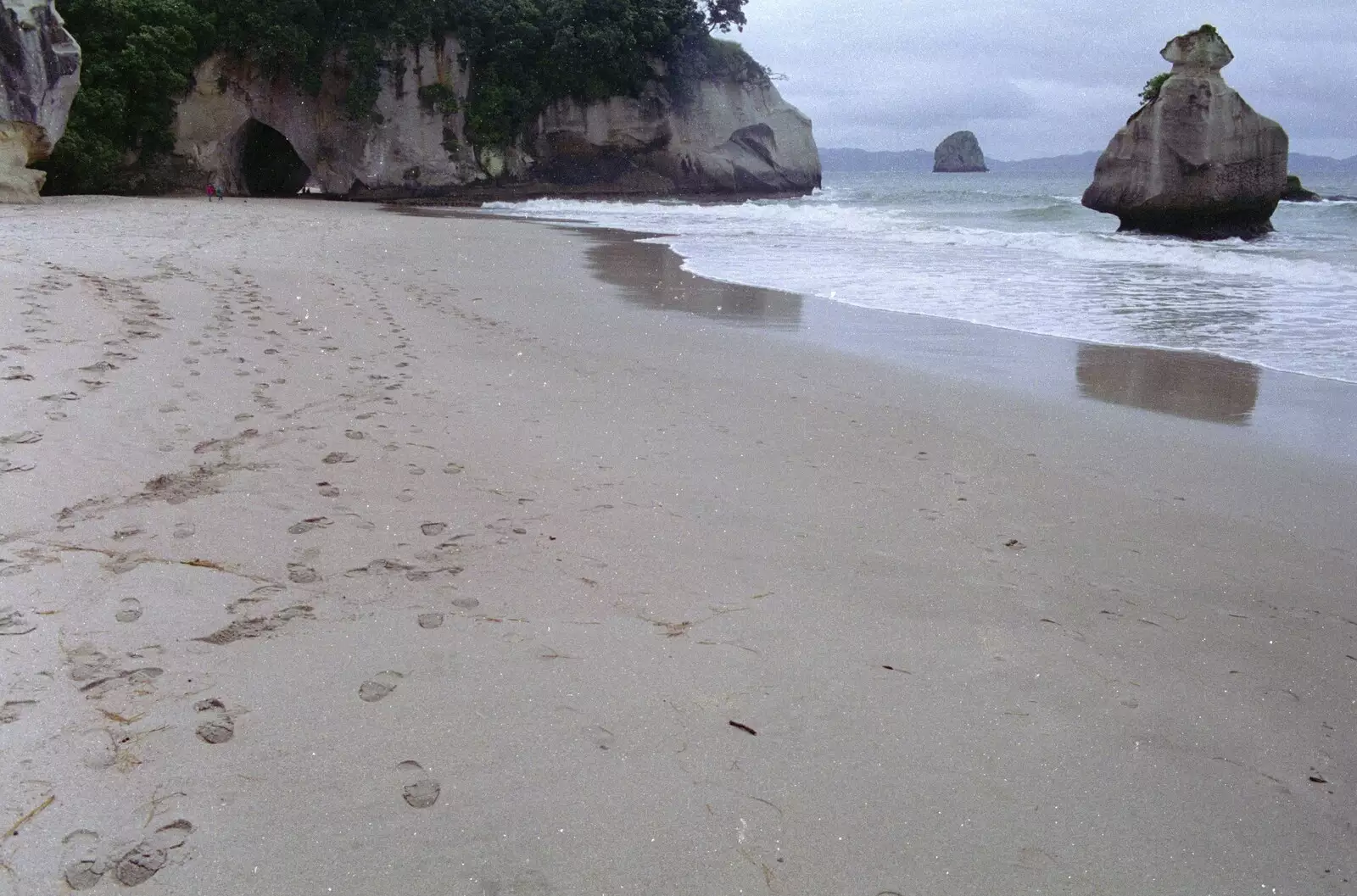 Footprints on the beach at Cathedral Cove, from Ferry Landing, Whitianga, New Zealand - 23rd November 1992